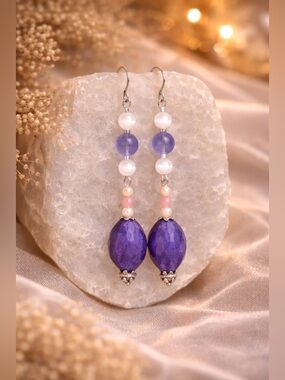 💙NWT Violet Quartz Dangle 925 Earrings Artisan Hand Crafted • Valentines Edition